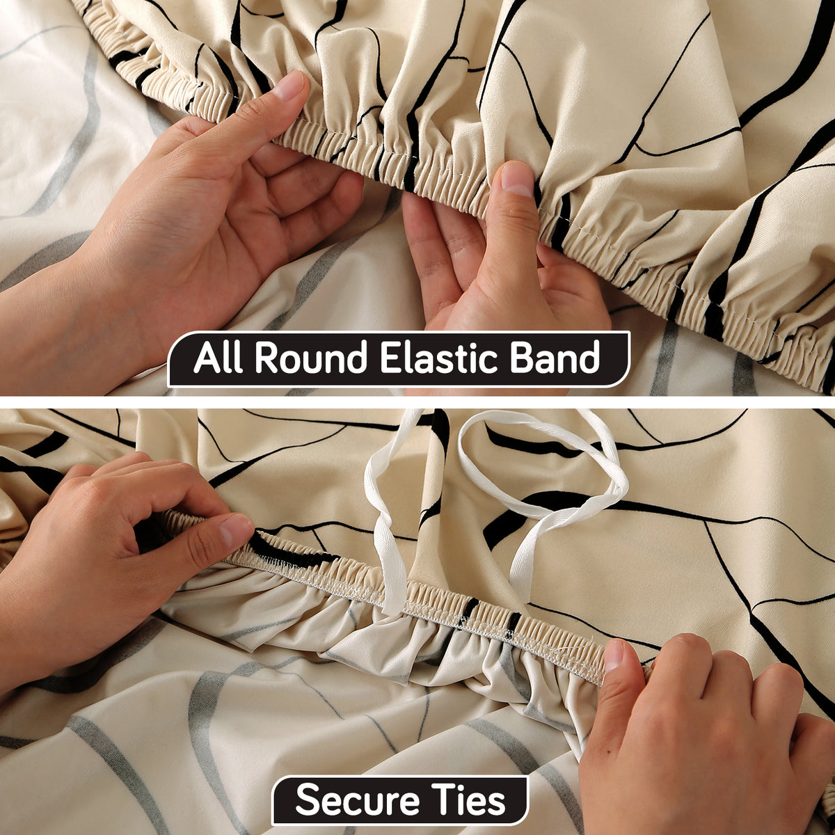 Buy Natural Beige Abstract Art Printed Water-Repellent Elastic & Secure Ties Table Cover | HOKIPO