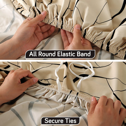 Printed Stretch Fit Water-Repellent & Anti-Slip Table Cloth Cover for 4 Seater / 6 Seater, Natural Beige Abstract Art