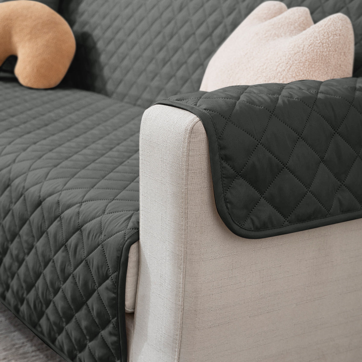 Anchor Grey quilted non slip sofa cover