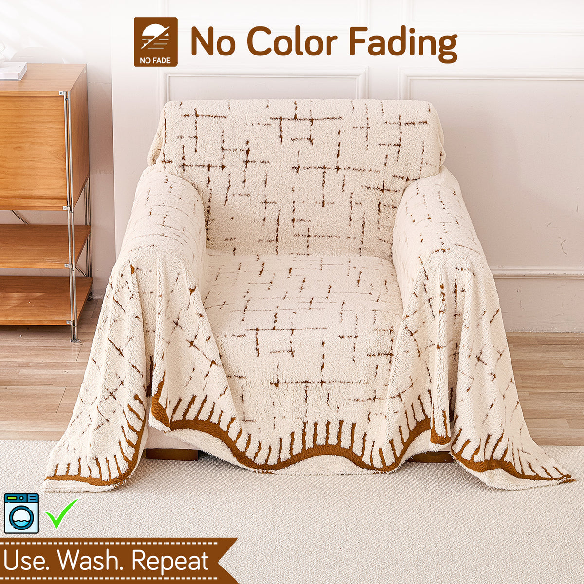 Buy Cream Brown Colour Supple Soft Wavy Plush Sofa Throw – Washable & Soft | HOKIPO