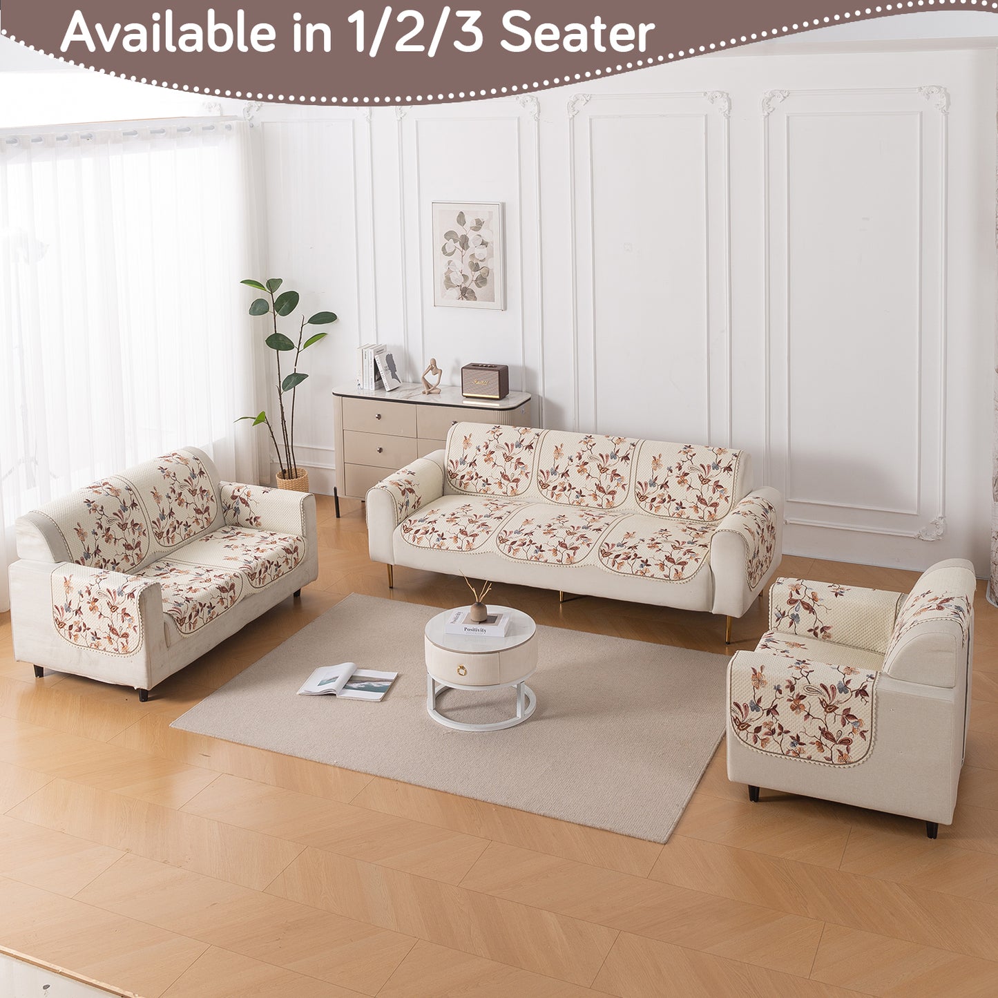 HeavenHue Fleece Soft Touch Quilted Sofa Cover Set – Washable Sofa Panel for Seat & Back - Autumn Whisper