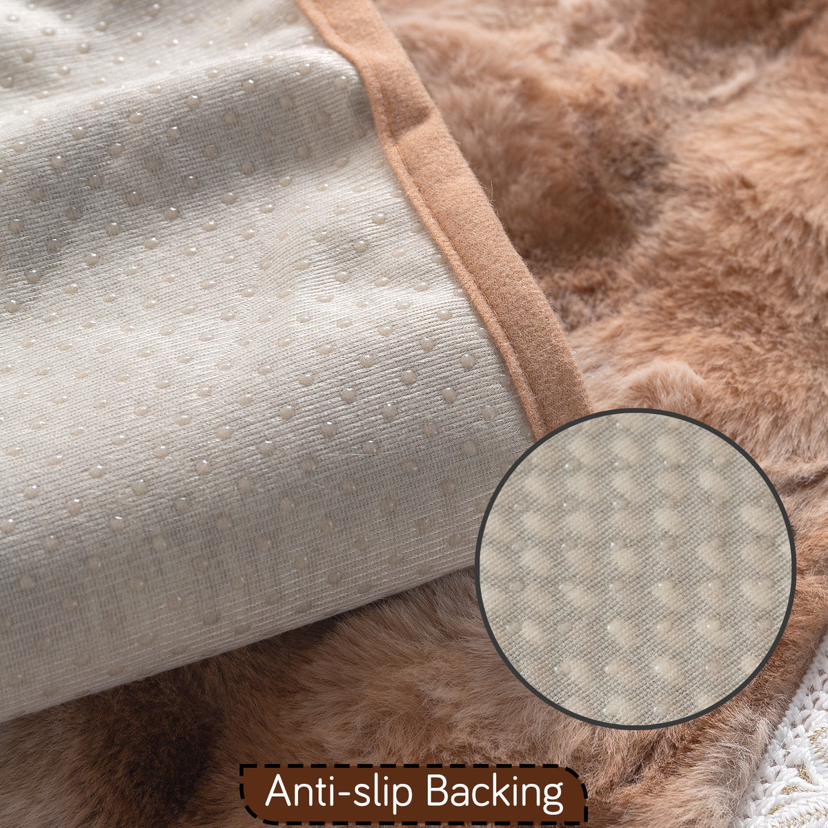 Faux Rabbit Fur Sofa Cover with Lace |Gradient Rabbit Plush, Brown