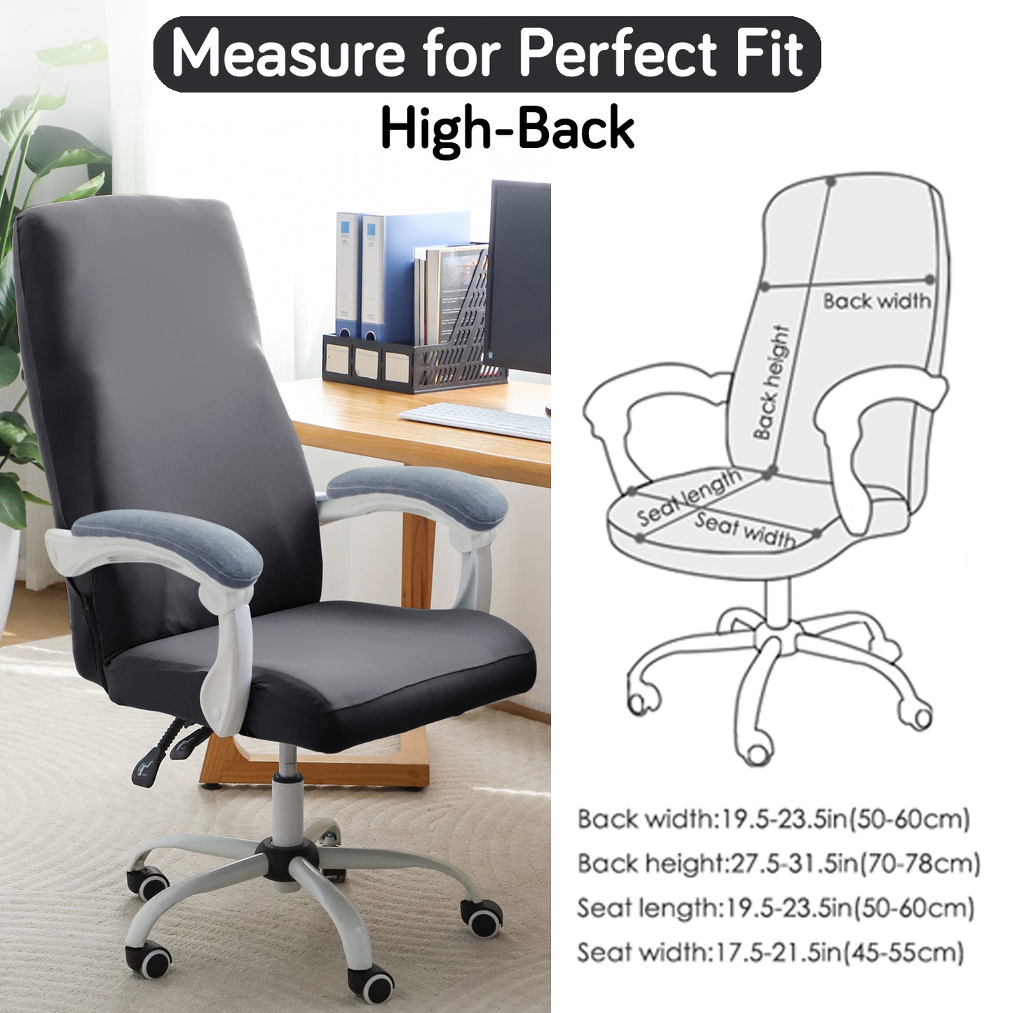 Office Chair Cover for Executive Chair (High-Back) – 140 GSM Stretch Fabric – Washable, Durable & Anti-Slip – Fits High-Back Office Chairs, Grey