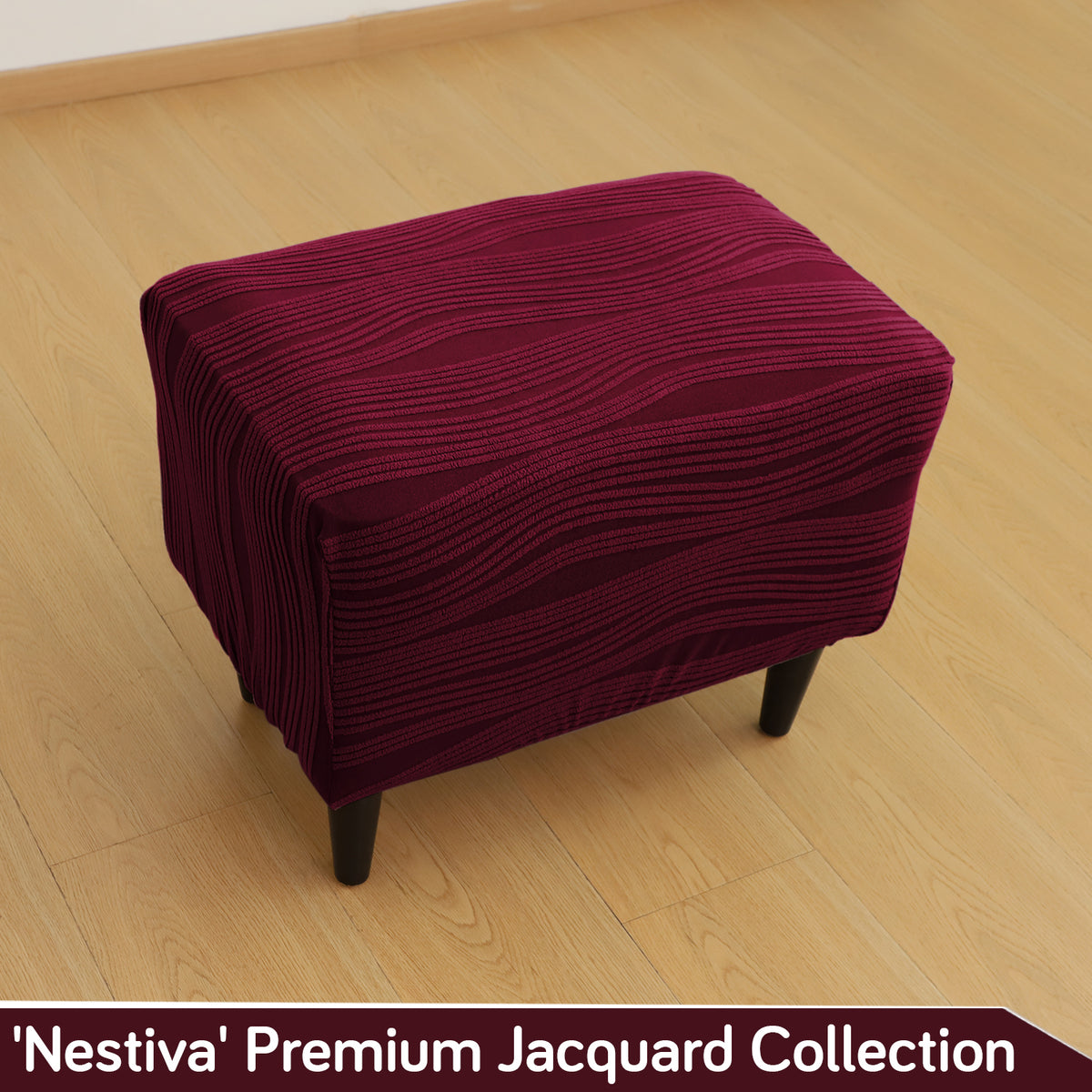 Nestiva Series Knitting Jacquard Stretchable Footstool Cover - Burgundy