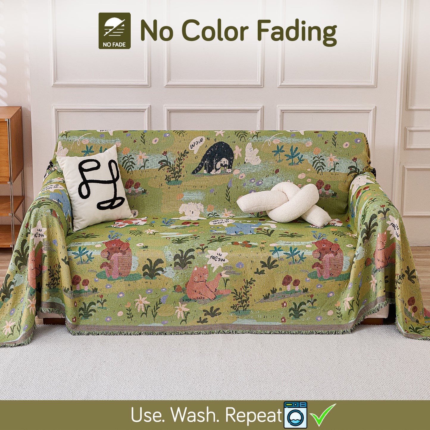 All-Season Chenille Sofa Throw, Forest Story Series