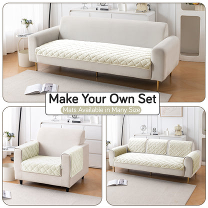 Diamond Tuft Plush Sofa Cover Mat, Ivory Cream