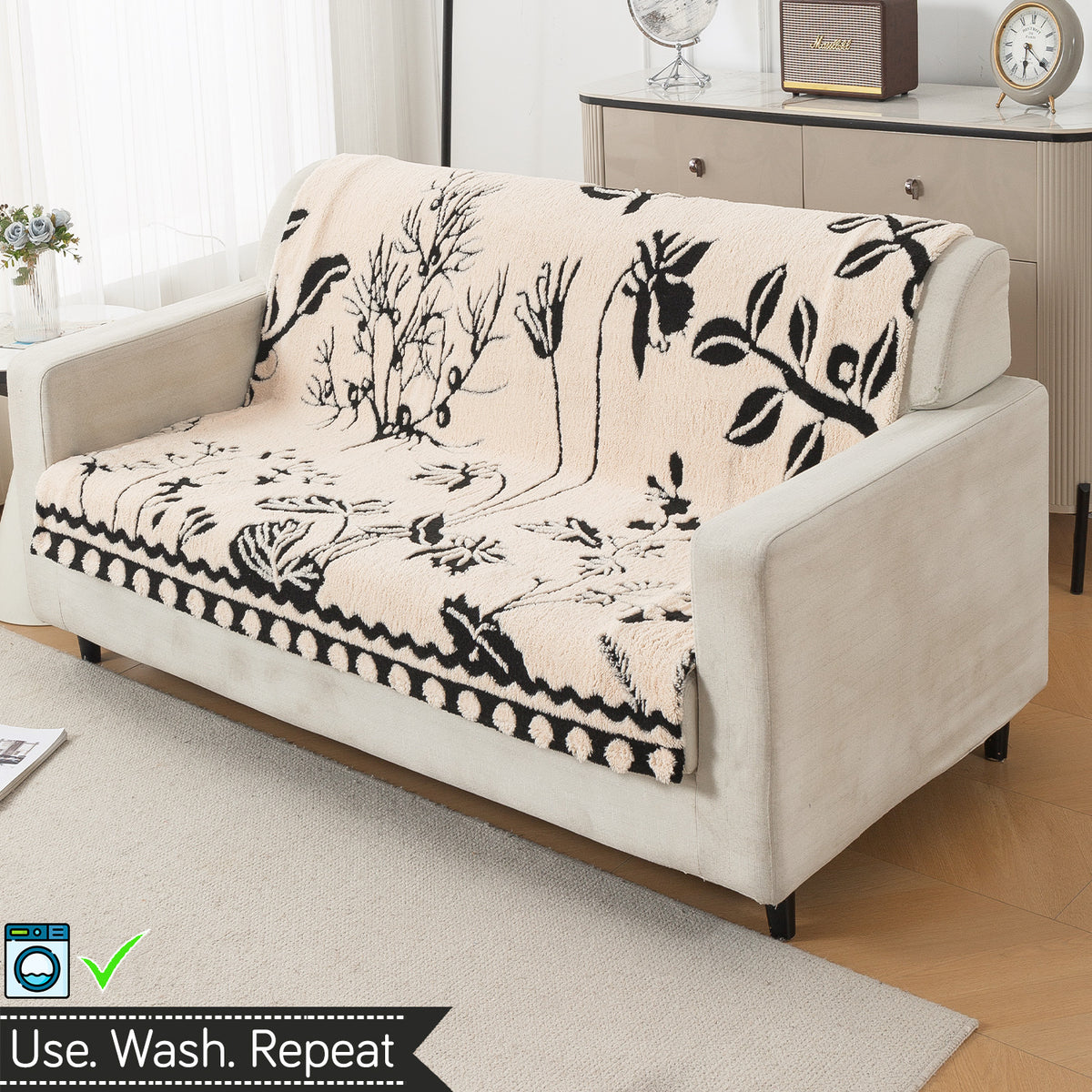 'Noirea Series' Plush Sofa Cover for Seat & Back, Butterfly Garden