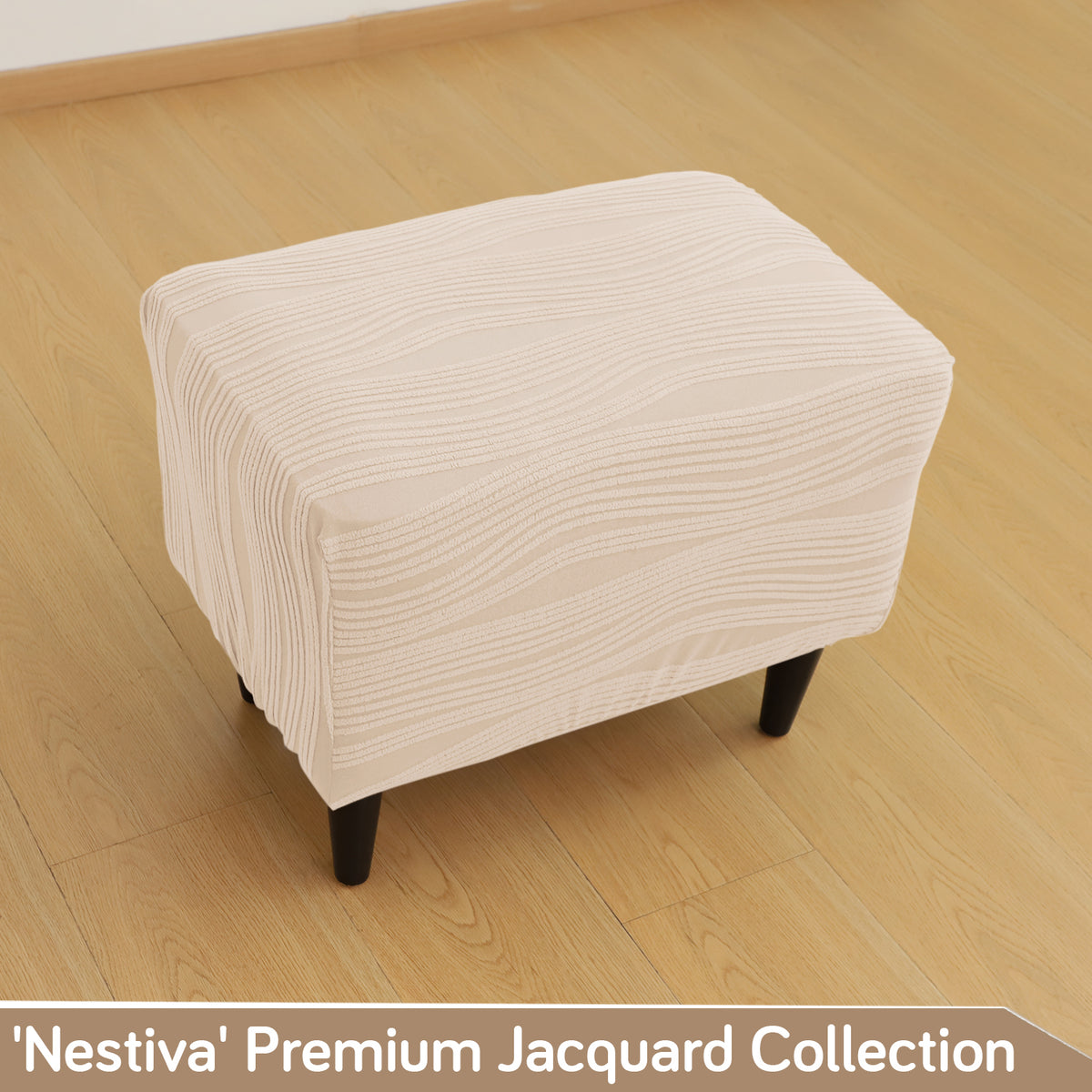 Nestiva Series Knitting Jacquard Stretchable Footstool Cover - Skimmed Cream