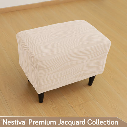 Nestiva Series Knitting Jacquard Stretchable Footstool Cover - Skimmed Cream