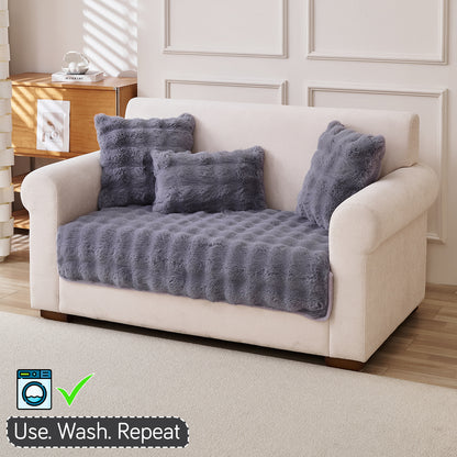 Premium Faux Rabbit Fur Anti Slip Sofa Mat for 1/2/3 Seater, Cool Grey