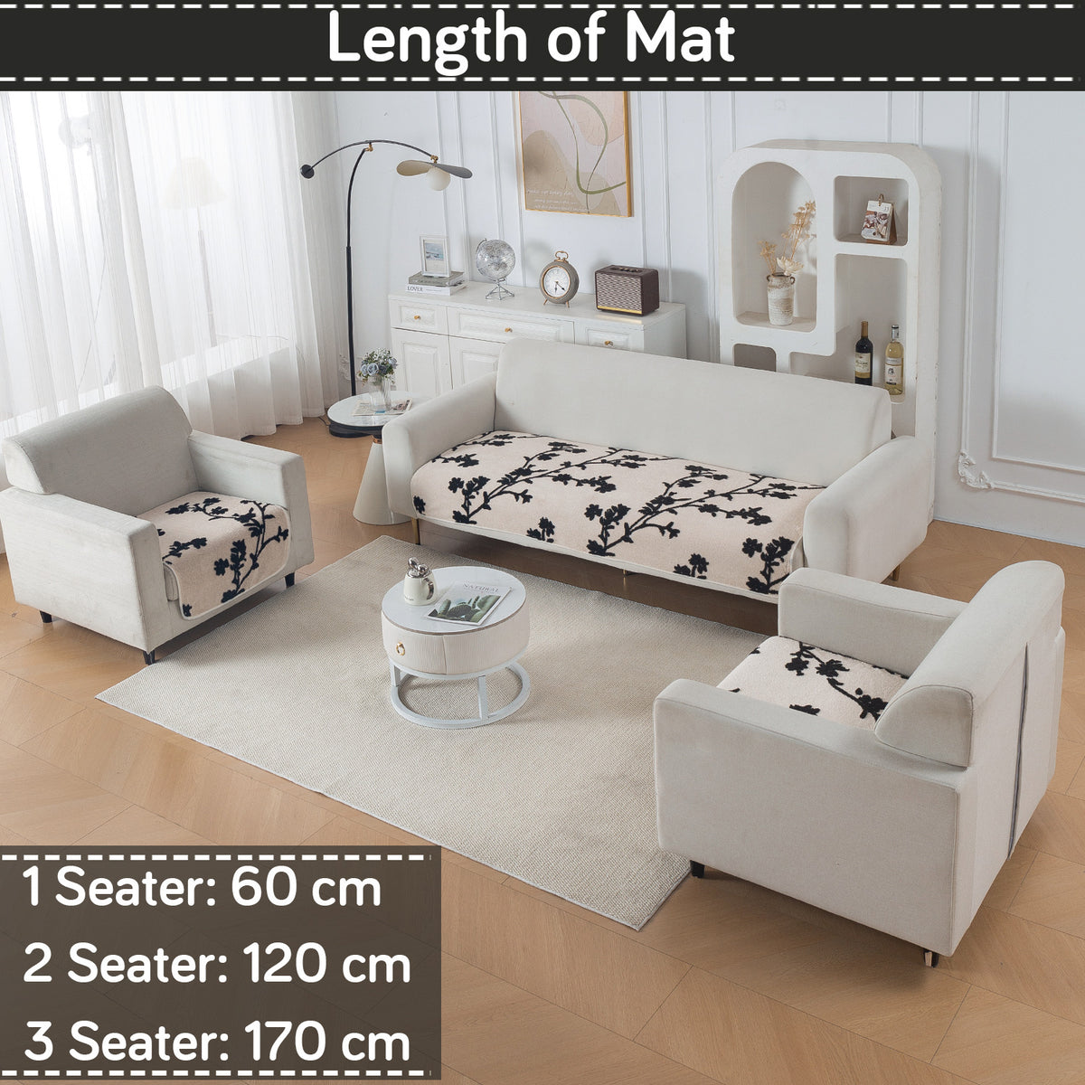 Luxury Plush Sherpa Anti Slip Combination Sofa Mat, 'Noirea Series'|Botanical Vine