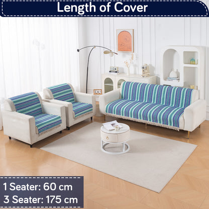 Artisan Boho Series 5-Seater Sofa Cover with Tassels (3+1+1), Royal Blue