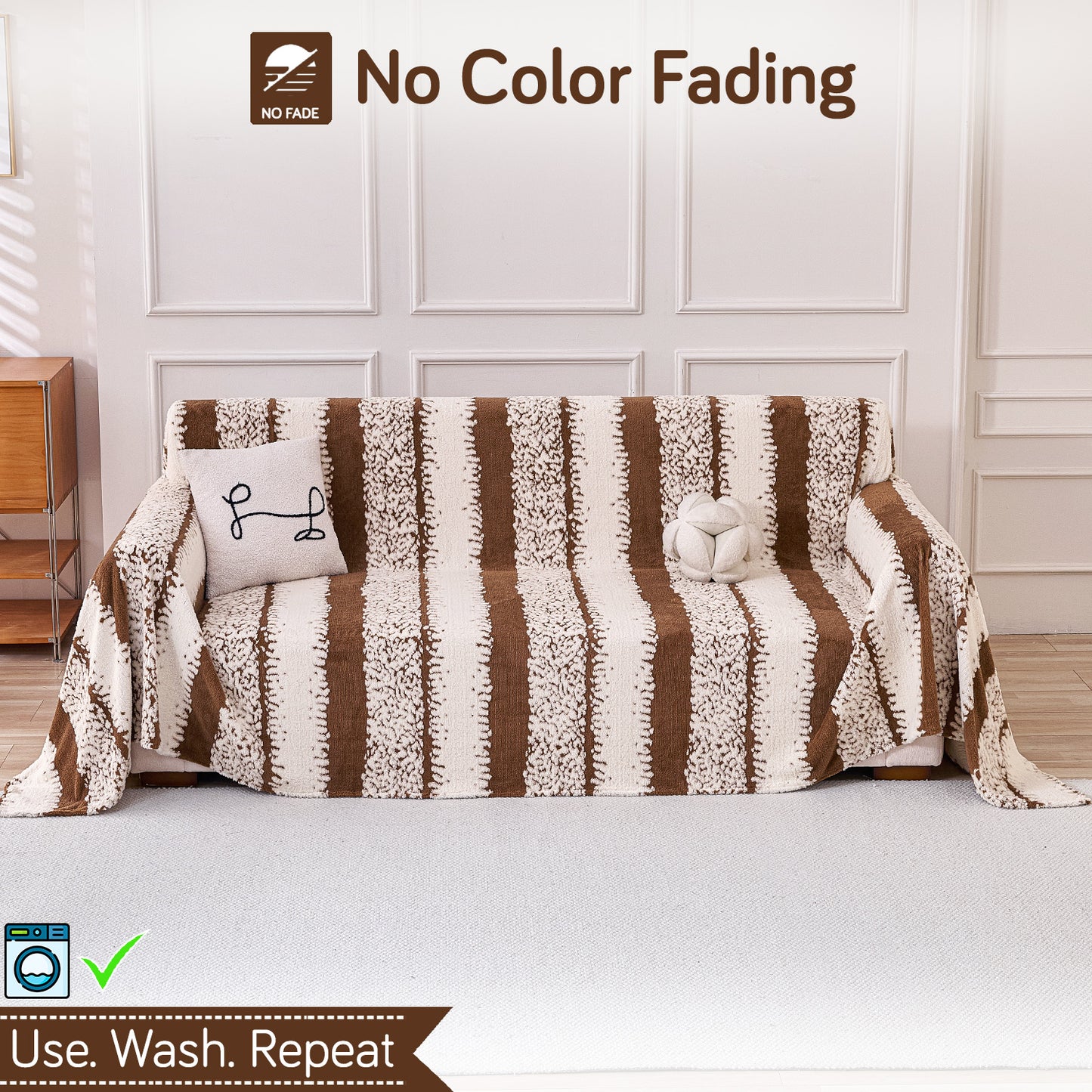 Buy Desert Brown Colour Luxury Wavy Plush Sofa Throw – 3 Seater Sofas | HOKIPO