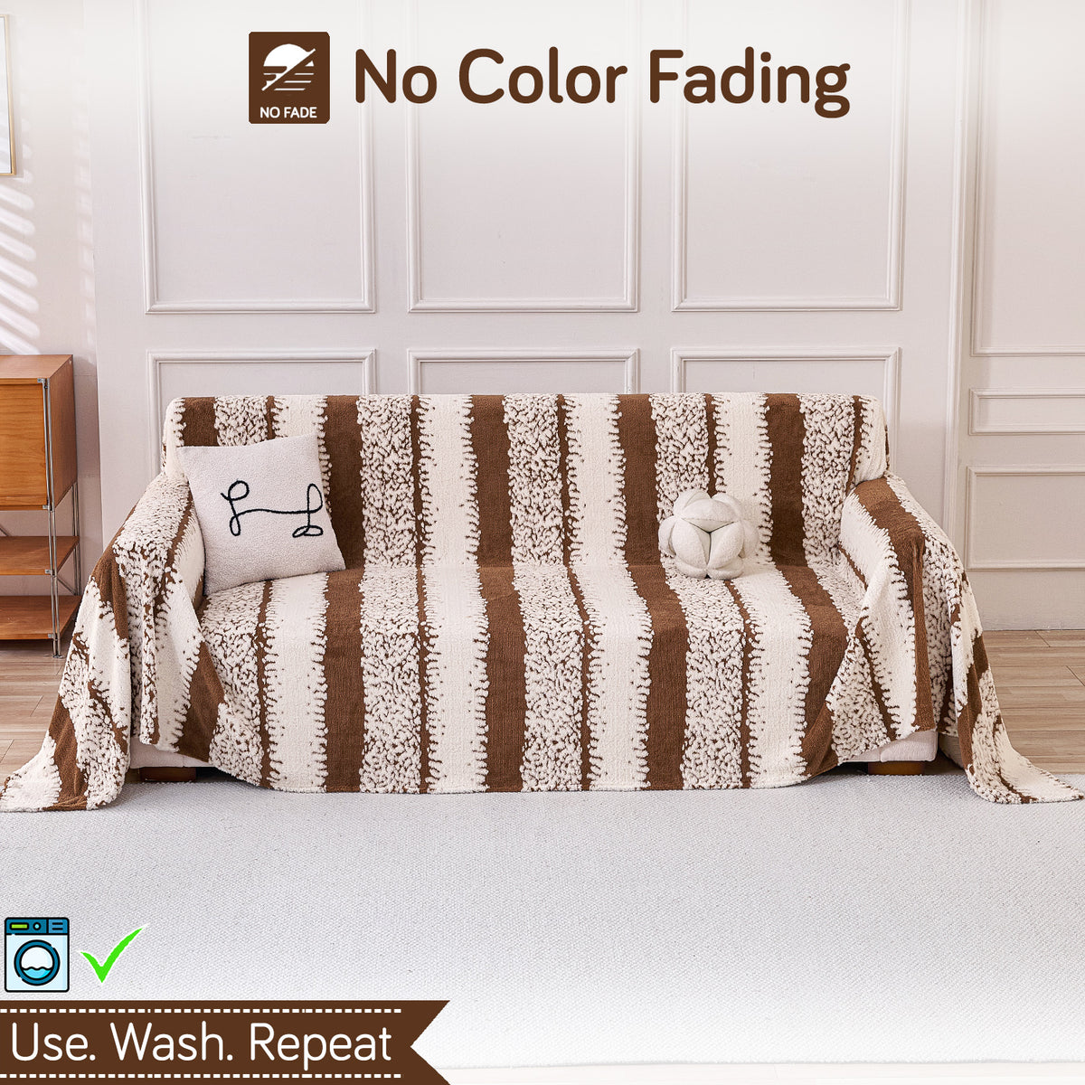 Buy Desert Brown Colour Luxury Wavy Plush Sofa Throw – 3 Seater Sofas | HOKIPO