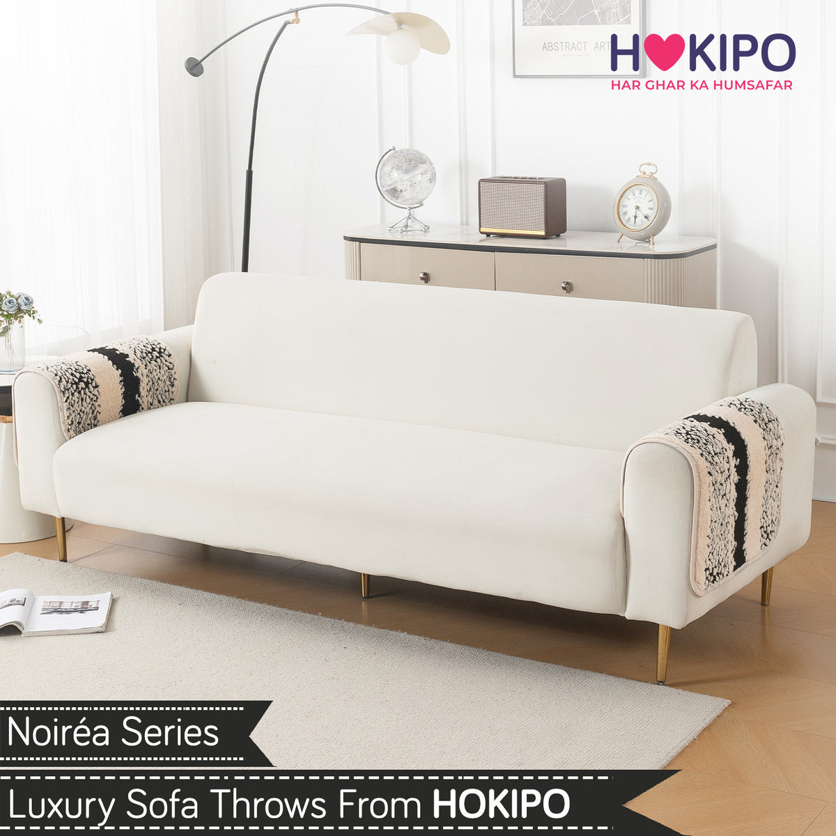 Luxury Plush Sherpa Anti-Slip Sofa Cover Mat, 'Noirea Series'| Textured Stripe