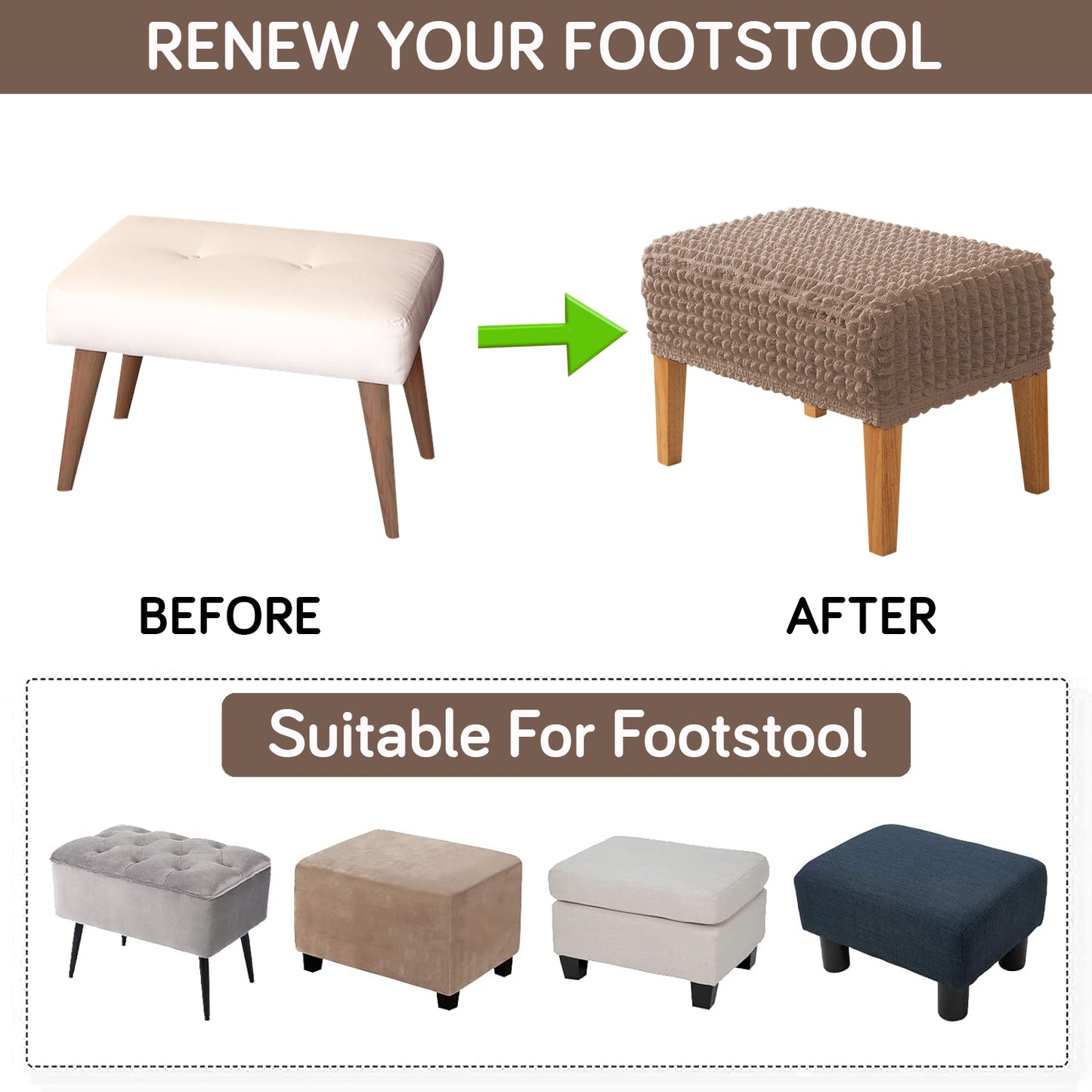 Aria Nova 280 GSM Bubble Stretchable Foot Rest Stool Cover, Mocha Brown