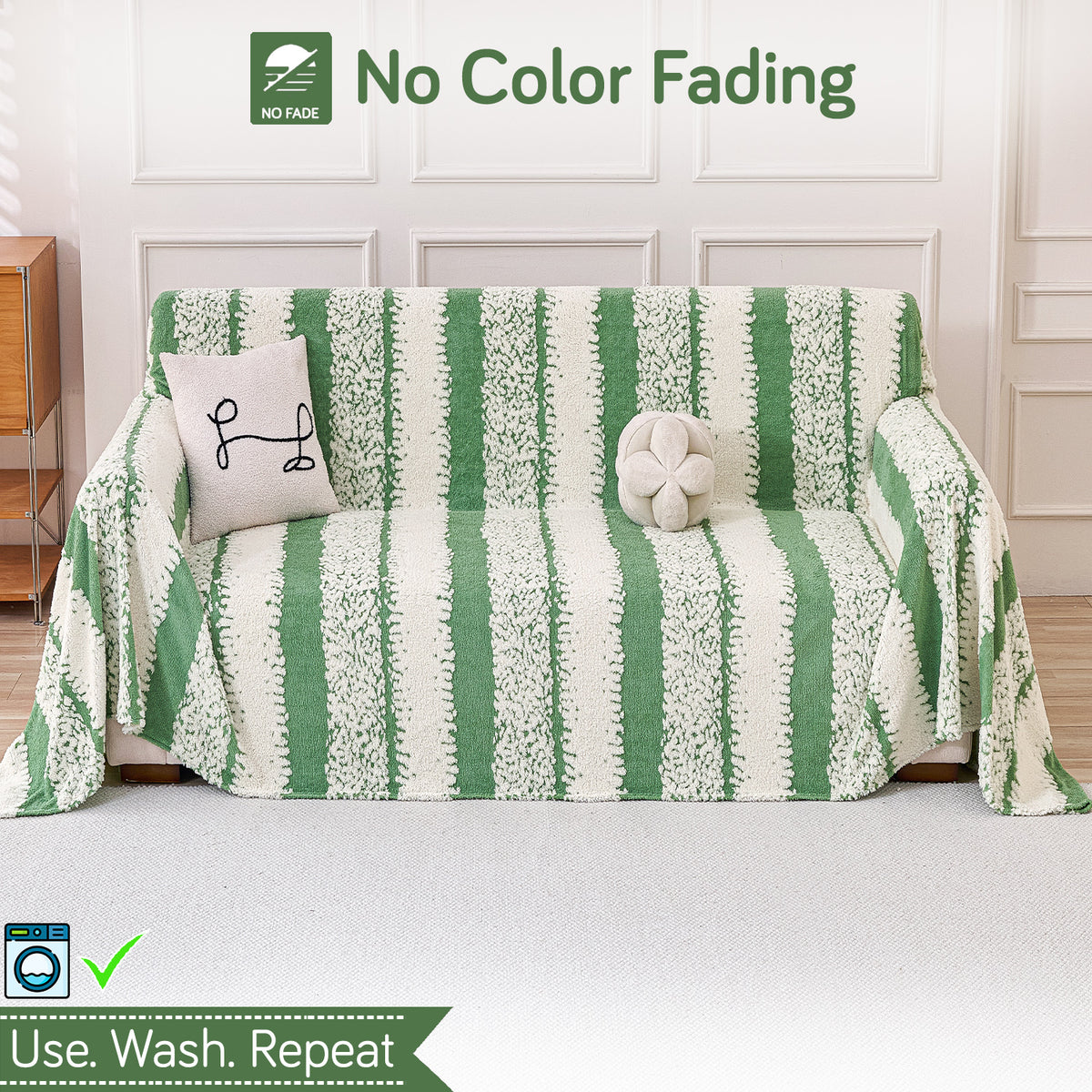 Buy Pistachio Green Colour Luxury Wavy Plush Sofa Throw Blanket | HOKIPO