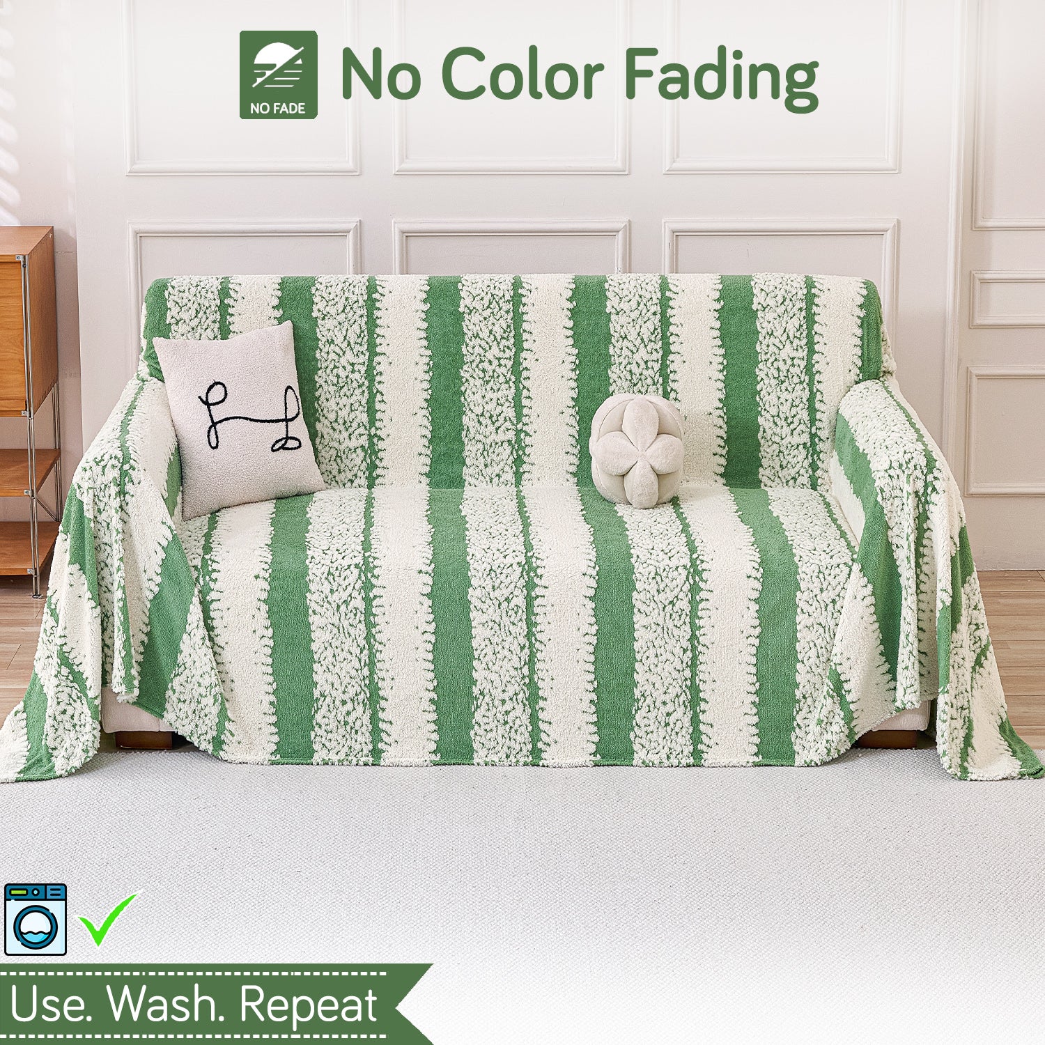 Buy Pistachio Green Colour Luxury Wavy Plush Sofa Throw Blanket | HOKIPO