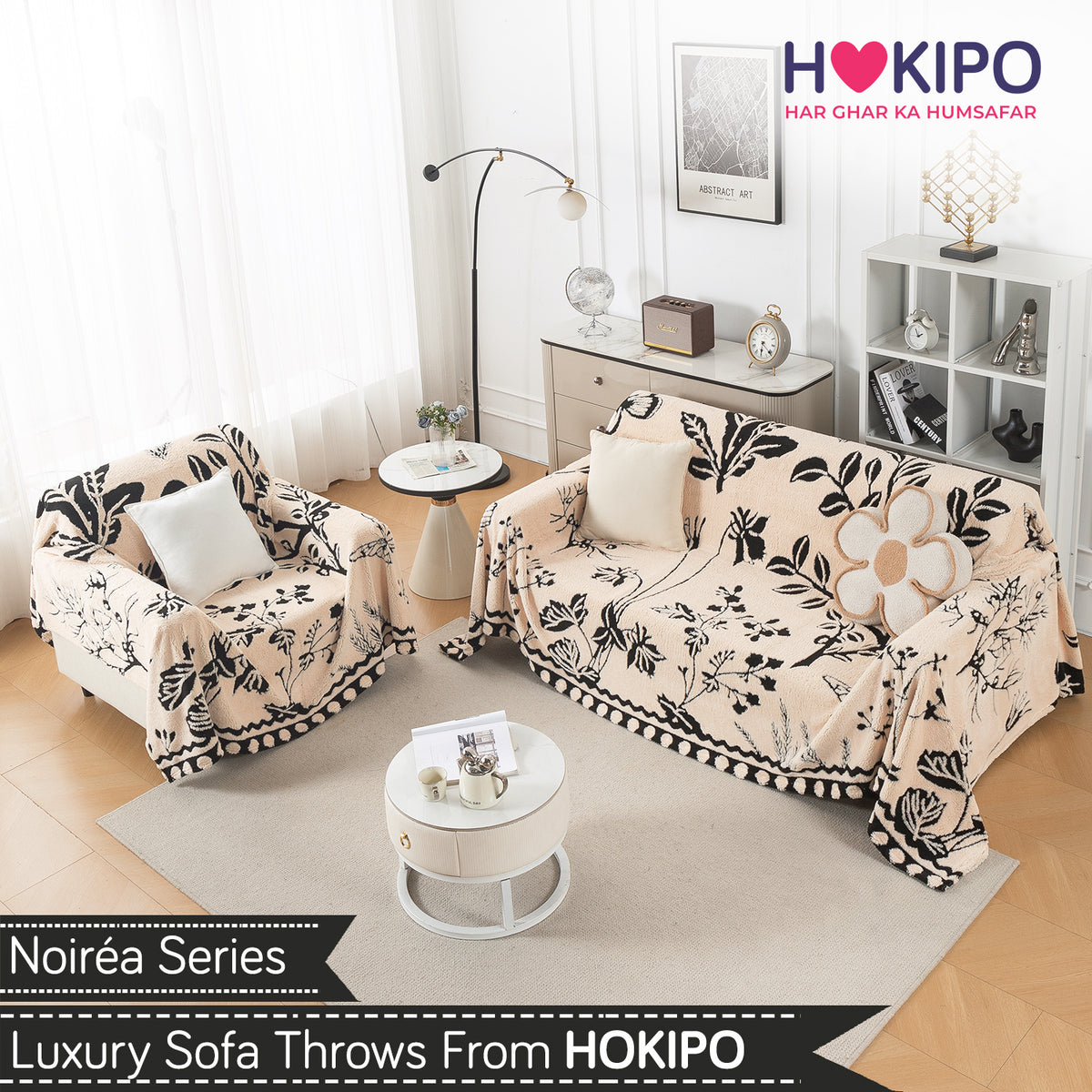 Buy Butterfly Garden Noirea Series Luxury Plush Sofa Throw for 2 1​ Seater Sofa Set | HOKIPO