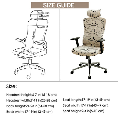 Printed Office Chair Cover with Headrest (High-Back) – 140 GSM Stretch Fabric – Washable, Anti-Slip Fit for Ergonomic Mesh Office Chairs, Natural Beige Abstract Art