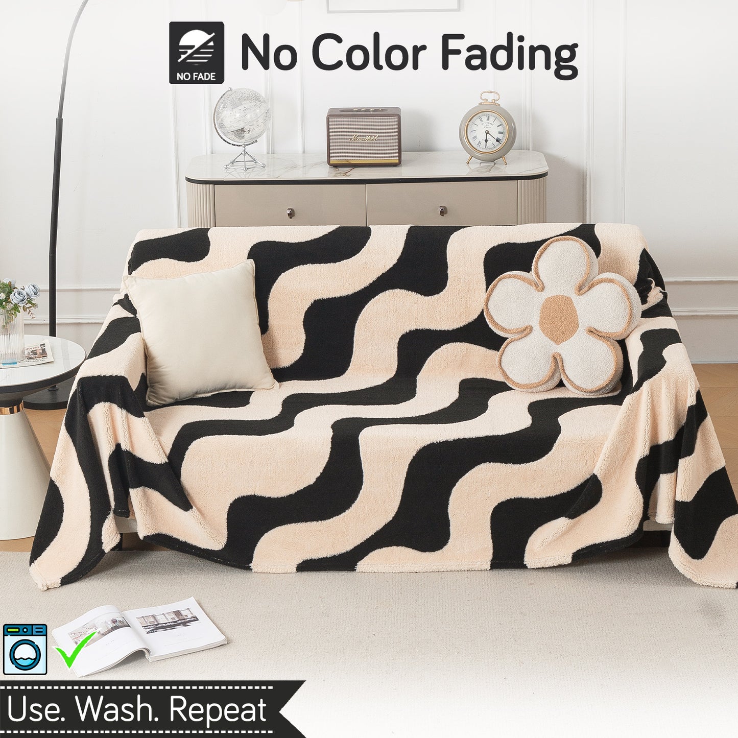 Buy Wavy Stripe Noirea Series Luxury Plush Sofa Throw Cover – 3 Seater Sofas | HOKIPO