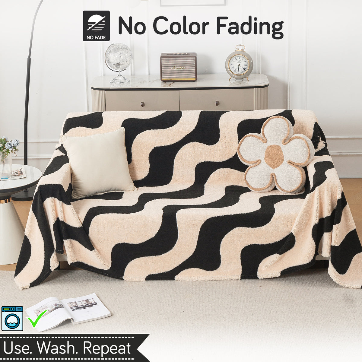 Buy Wavy Stripe Noirea Series Luxury Plush Sofa Throw Cover – 3 Seater Sofas | HOKIPO