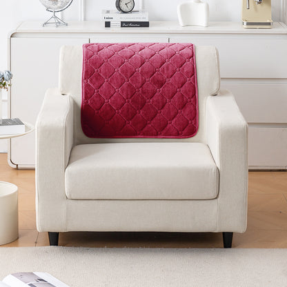 Diamond Tuft Plush Sofa Cover Mat, Raspberry Red
