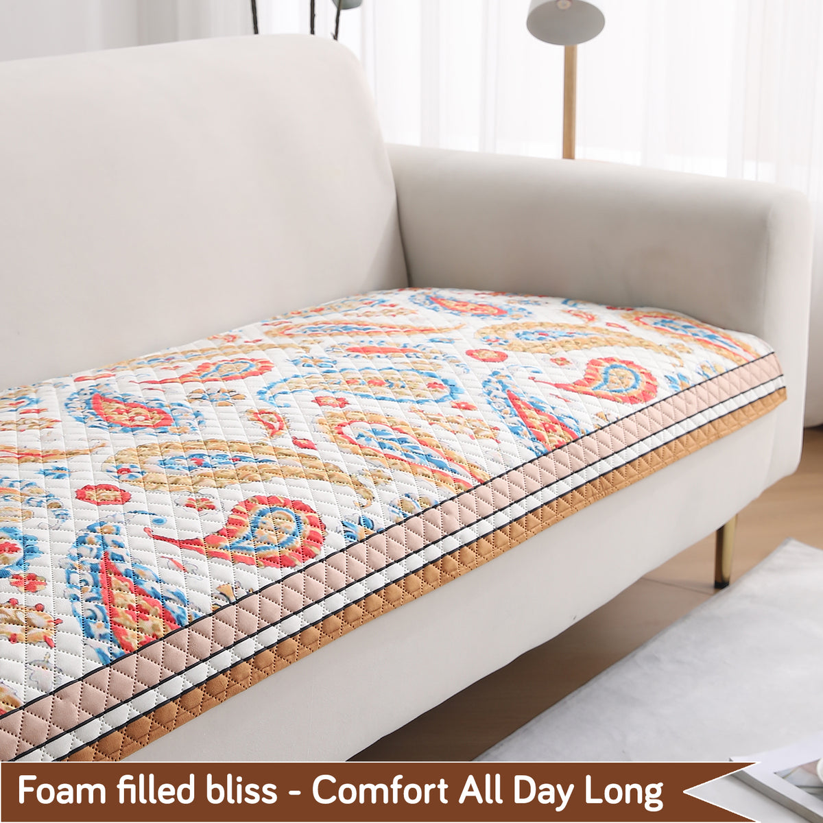 LiefNest Holland Velvet Sofa Cover Mat with Foam Filling - Paisley Multicolor