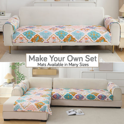Polyester Printed Quilted Sofa Cover Mats, Quatrefoil Multicolor
