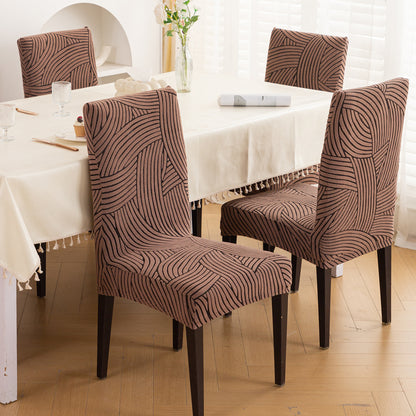 WaveLine Series 180 GSM Jacquard Chair Cover Set of 1/2/4/6, Rust Brown