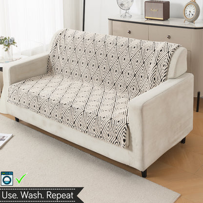 HOKIPO Plush Sofa Cover Throw for Complete Sofa 'Noirea Series', Geometric Diamond