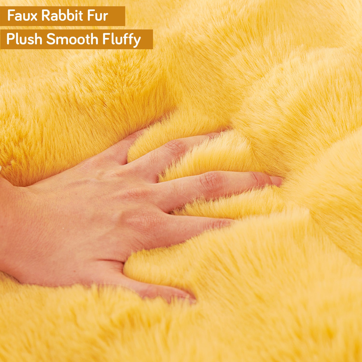 Premium Faux Rabbit Fur Sofa Mat for L Shape Sofa (3+2 Seater), Honey Yellow