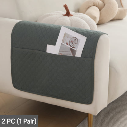 2 Pcs Quilted Sofa Armrest Cover, Grey