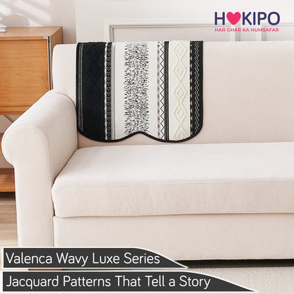 HOKIPO Boho Geometry Sofa Cover Mat| 'Valenca Wavy Luxe Series' Midnight Black