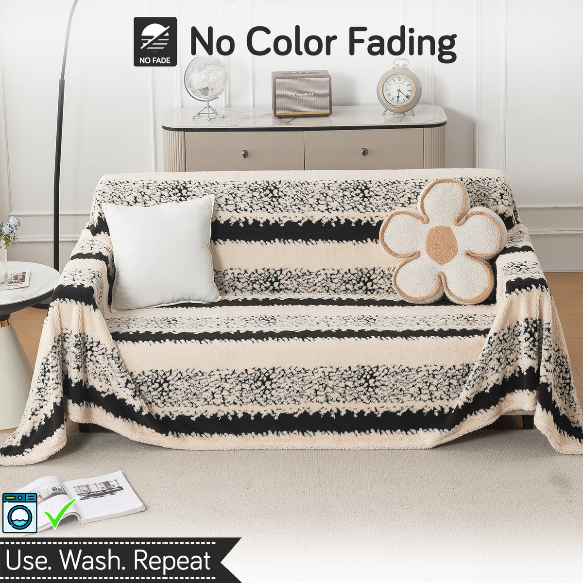 Buy Textured Stripe Noirea Series Luxury Plush Sofa Cover – 3 Seater Sofas | HOKIPO