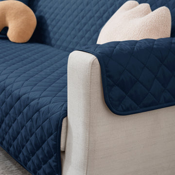 Navy Blue quilted three seater sofa cover with armrest 