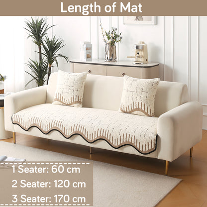 Premium Supple Soft Wavy with Curve Sofa Cover Mat, Cream Brown