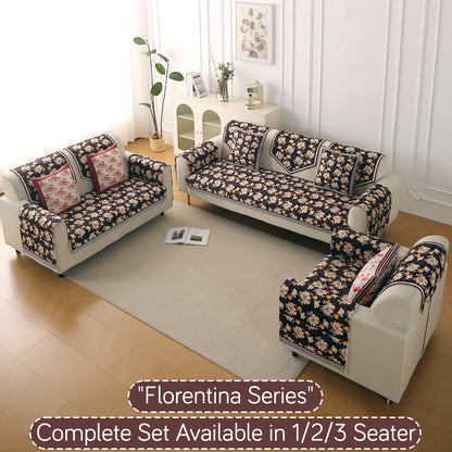 Florentina Series Printed Holland Velvet Sofa Mat - Camellia Brown