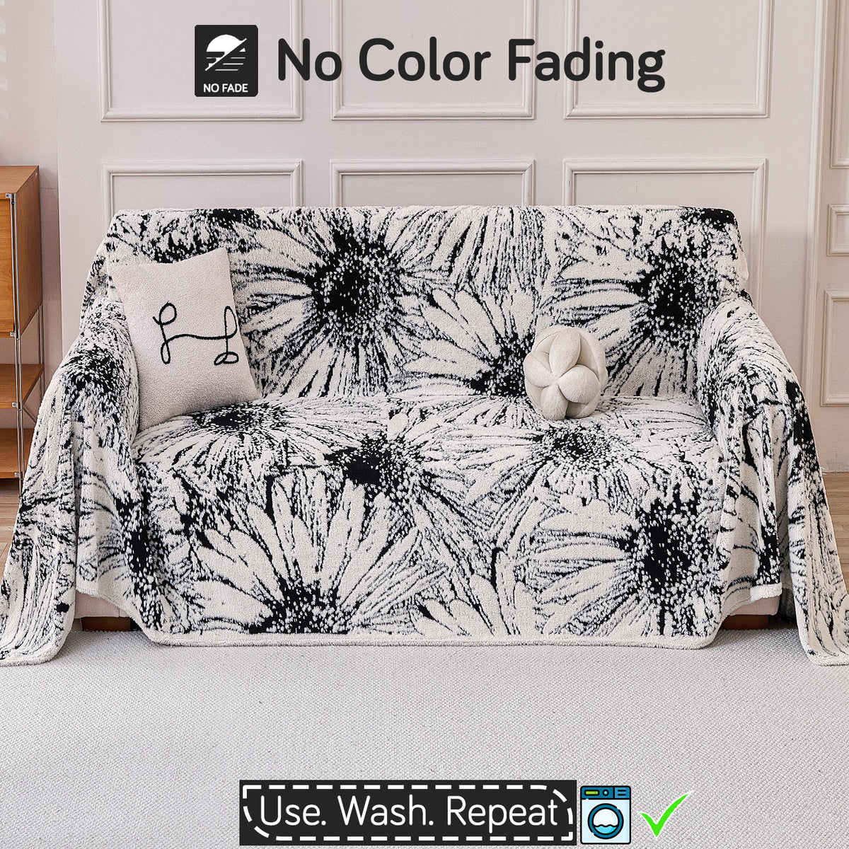 Buy Midnight Black Colour DaisyBloom Series Luxury Plush Sofa Throw – Two Seater Sofas | HOKIPO