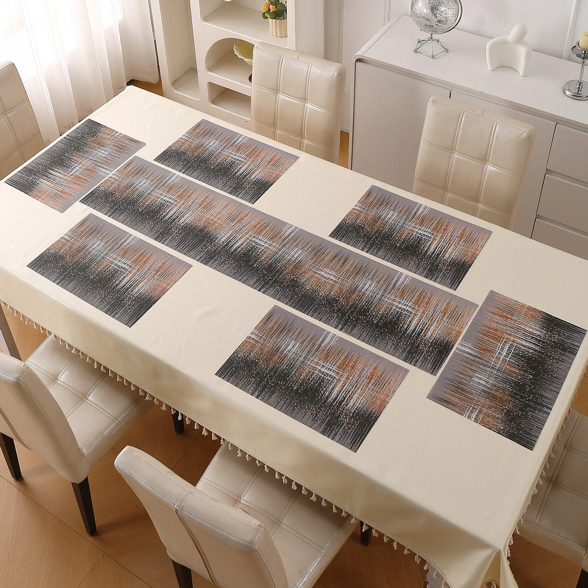 Marble Fusion PVC Mats for Dining Table, Mineral Rain - Embered Copper