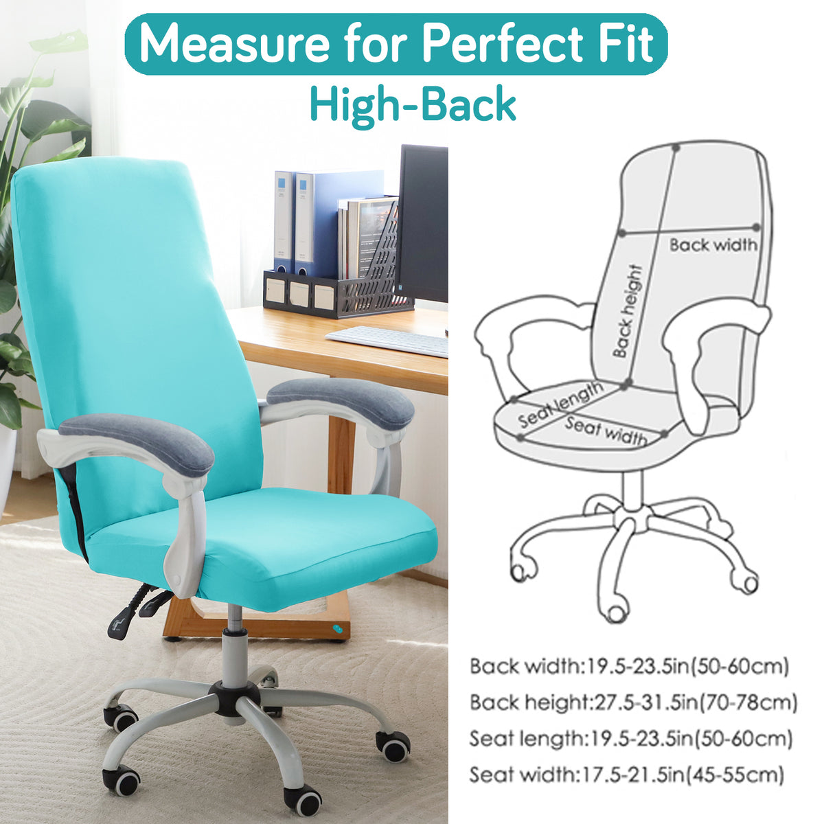 Office Chair Cover for Executive Chair (High-Back) – 140 GSM Stretchable Fabric – Washable & Anti-Slip – Fits Big & Tall Office Chairs, Sky Blue