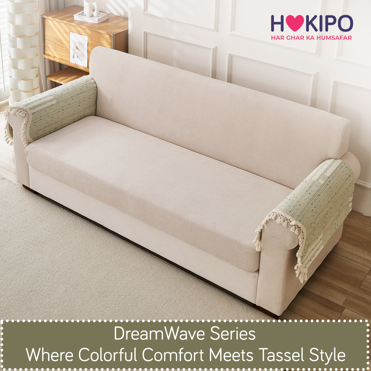 DreamWave Chenille with Tassels Sofa Cover Mat, Pistachio Green