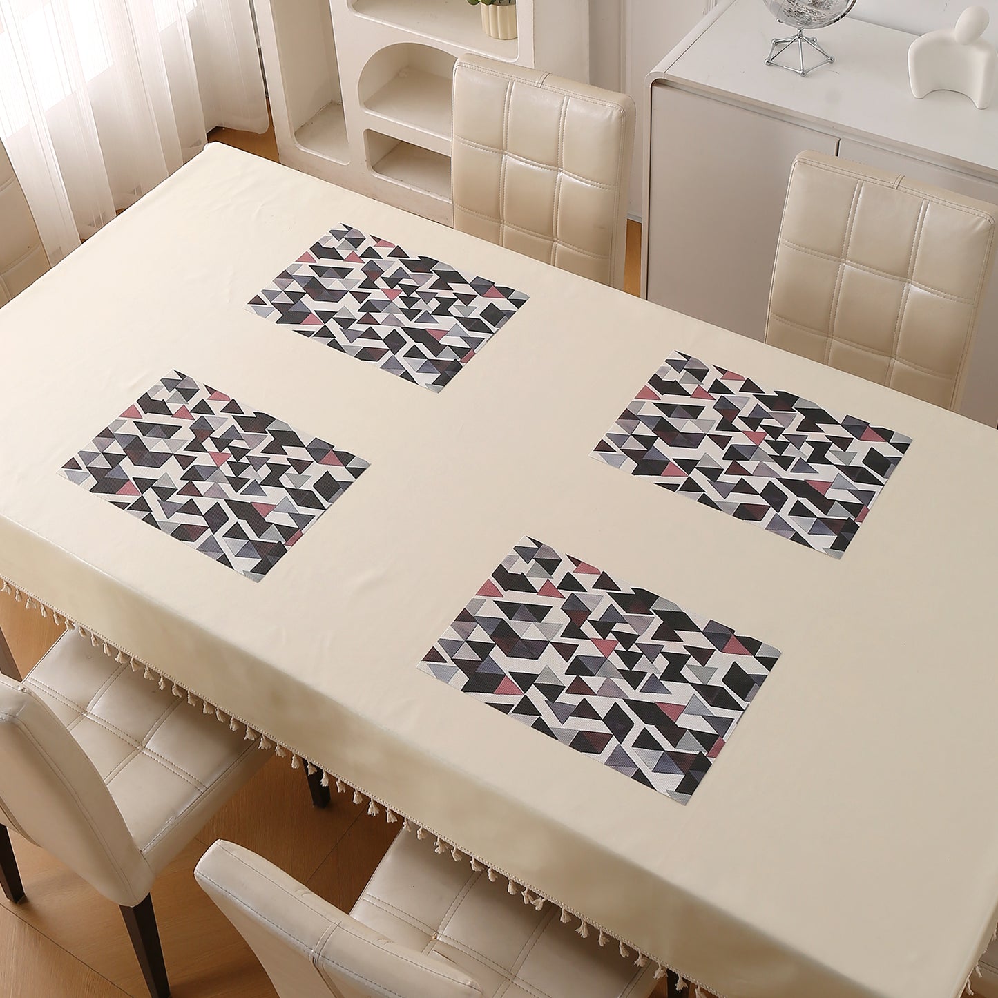 Color Splash PVC Mats for Dining Table, Triangular Mosaic - Burgundy Red