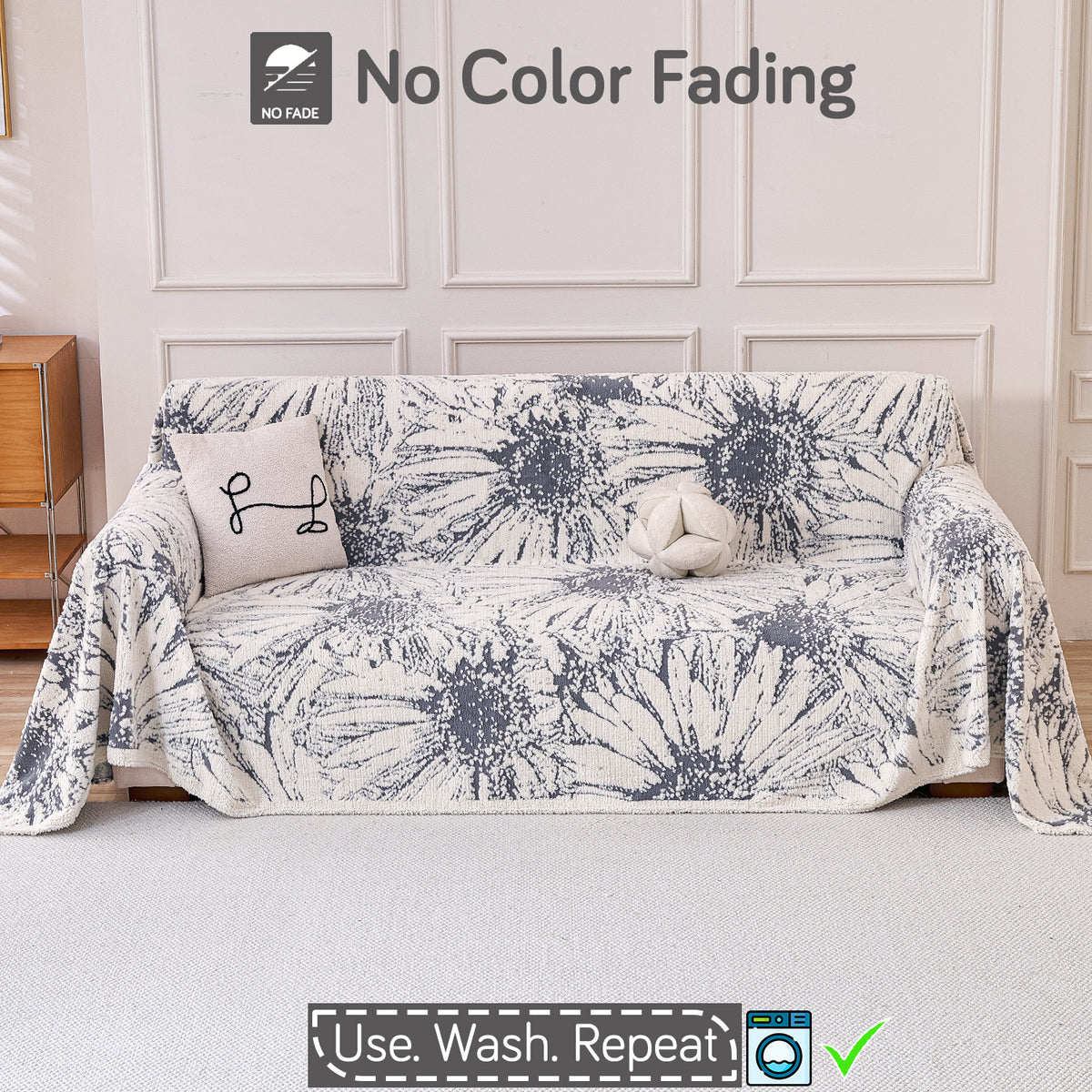Buy Frost Grey Colour DaisyBloom Series Luxury Plush Sofa Throw – 3 Seater Sofas | HOKIPO