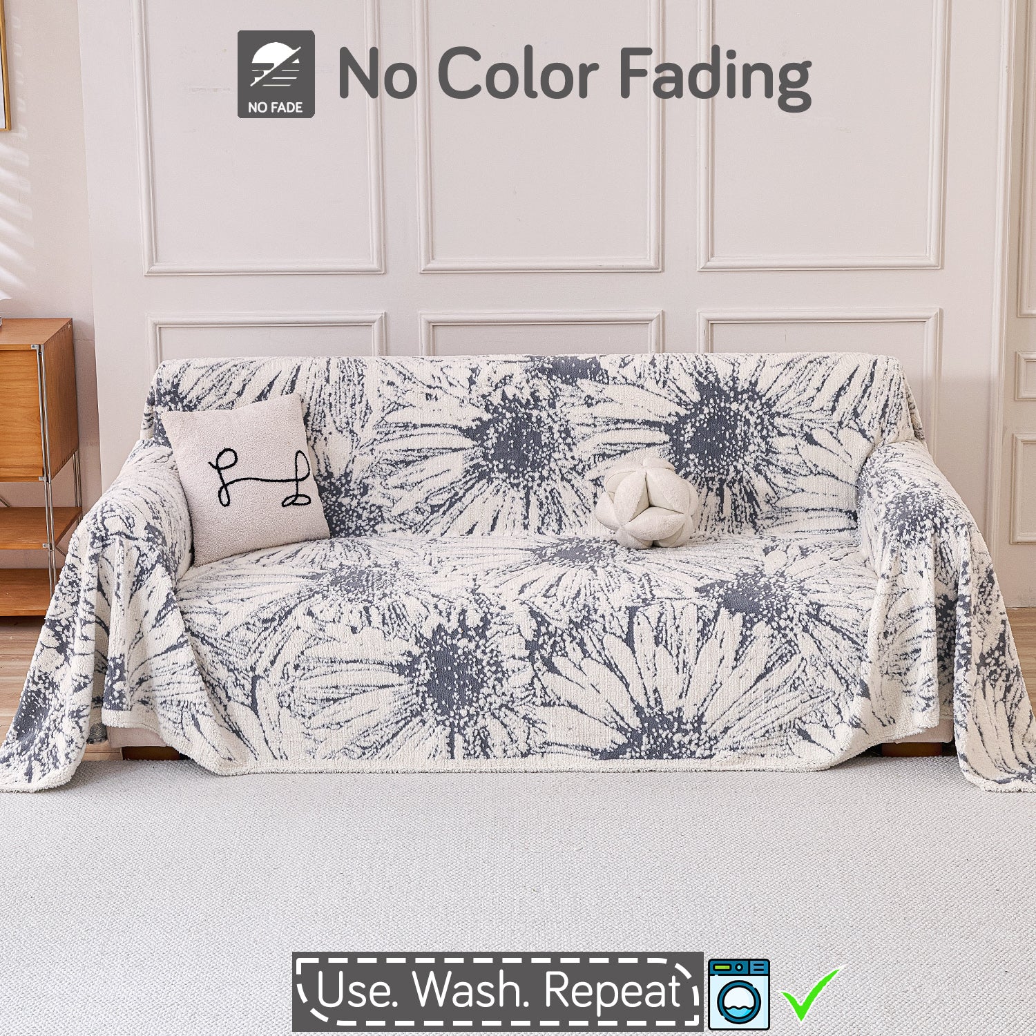 Buy Frost Grey Colour DaisyBloom Series Luxury Plush Sofa Throw – 3 Seater Sofas | HOKIPO