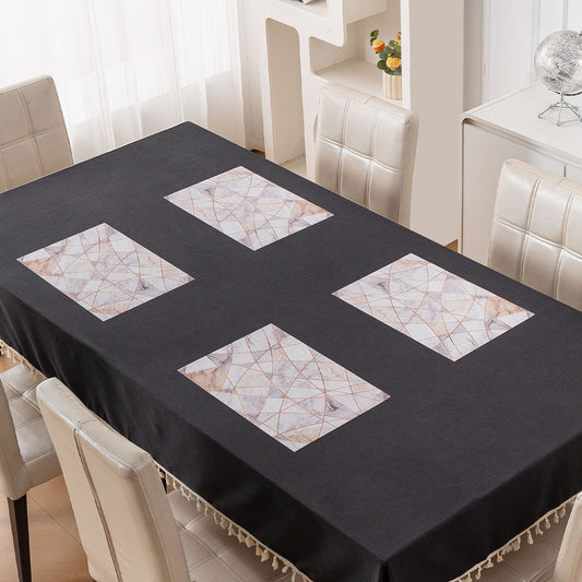 Marble Fusion PVC Mats for Dining Table, Angular Aura - Cream Gold