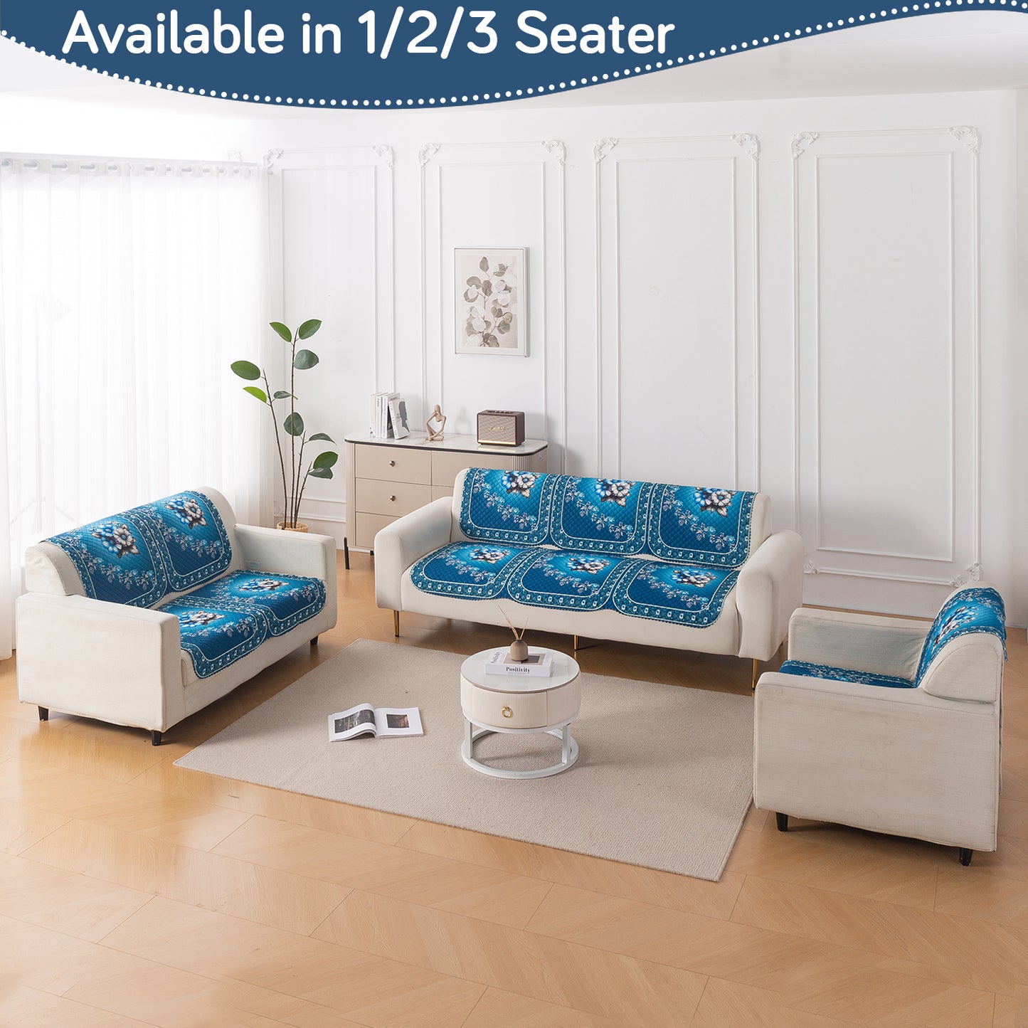 LoomVerse Quilted Sofa Cover Set Washable Sofa Panel for Seat & Back - Royal Meadow