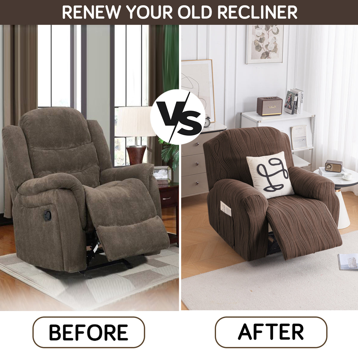 Renew Your Old Recliner For HOKIPO Knitting Jacquard Recliner Cover