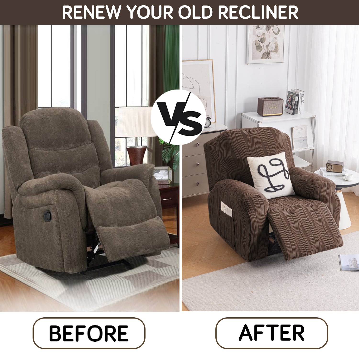Renew Your Old Recliner For HOKIPO Knitting Jacquard Recliner Cover