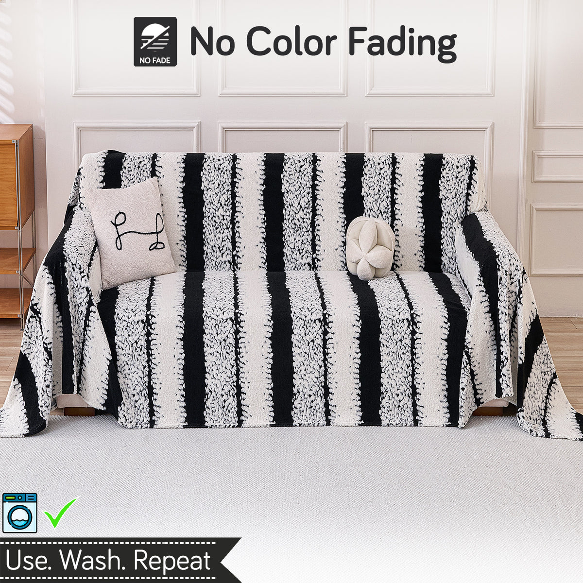Buy Black Colour Luxury Wavy Plush Sofa Throw – Washable & Soft | HOKIPO